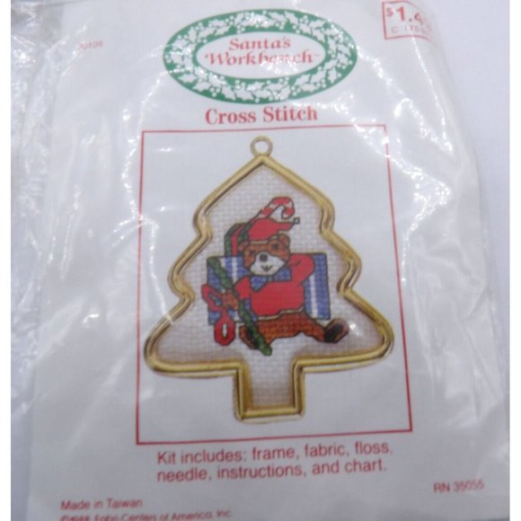 4 Mini Counted Cross Stitch Kits NOS Angel Ornmanet, Goose Santa  & Elf w frames - Picture 4 of 6